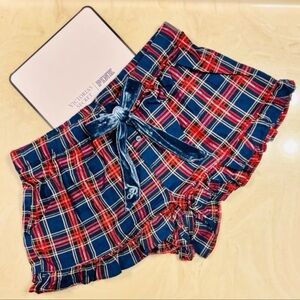 PINK VICTORIA'S SECRET Flannel Pajama Shorts Navy, Red & Silver Plaid Preppy M